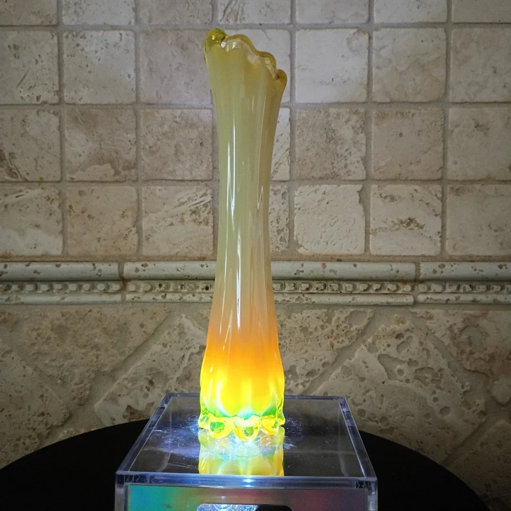 Vintage Fostoria Uranium Glass Swung Vase Yellow Cased Glass Mid Century Modern